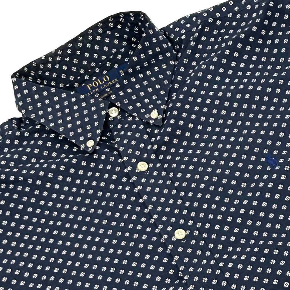 Polo Ralph Lauren Shirt Mens XL Navy Classic Fit Stretch Poplin Geometric Preppy